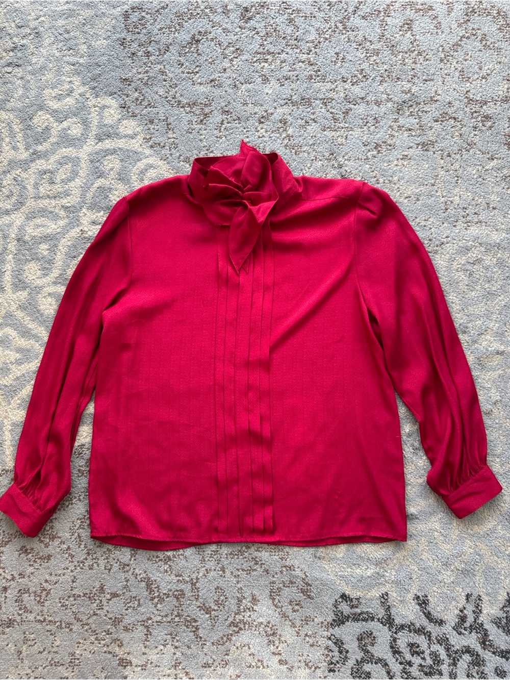 Vintage Laura & Jayne Mockneck Pleated Long Sleeve Blouse Red 16